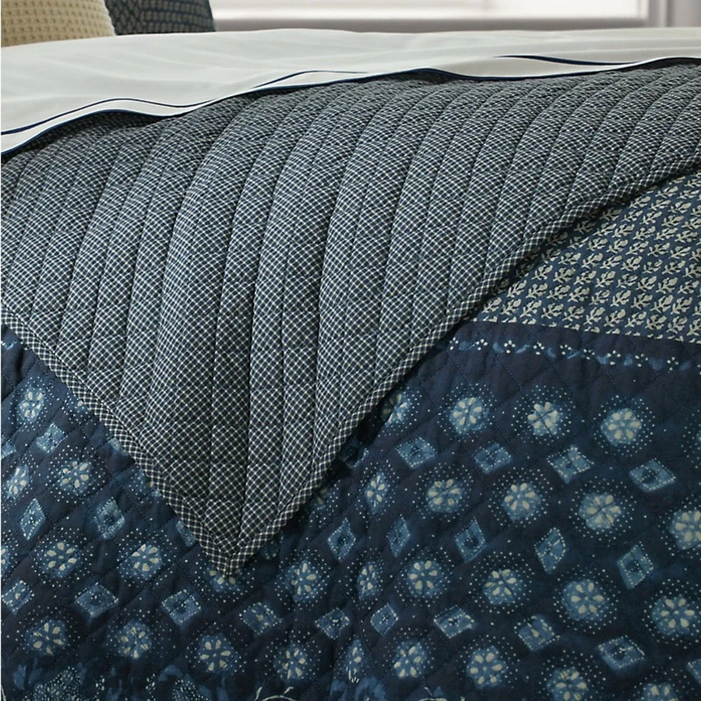 Lauren Ralph Lauren Beckett Blue Quilted Coverlet Quilt Queen Coastal 90x92”